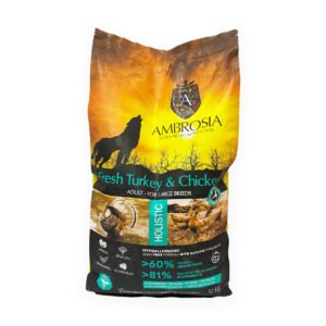 Pienso Ambrosia Senior Light Pavo fresco y Salmón. 12Kg