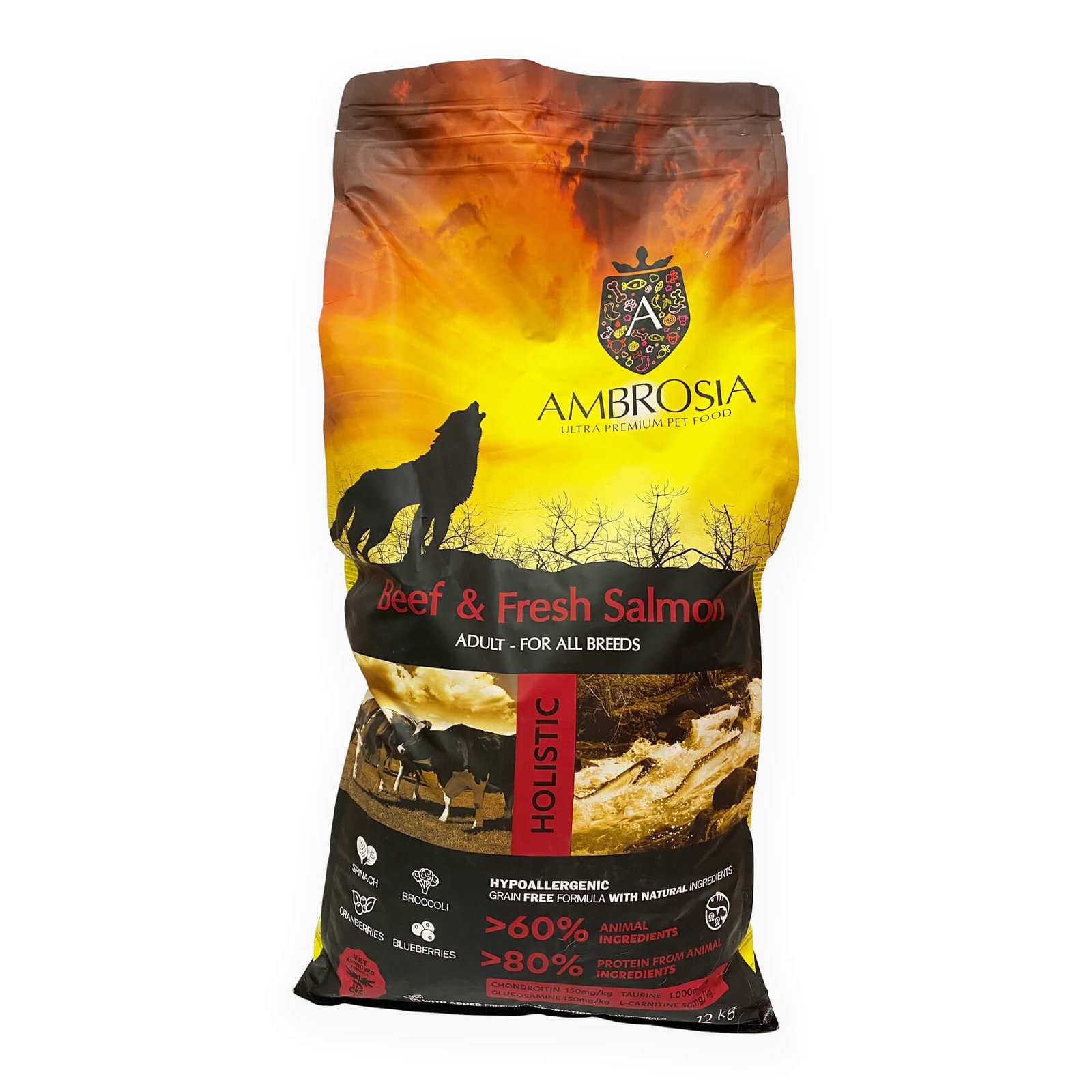 Pienso Ambrosia Senior Ternera y Salmón fresco. 12Kg