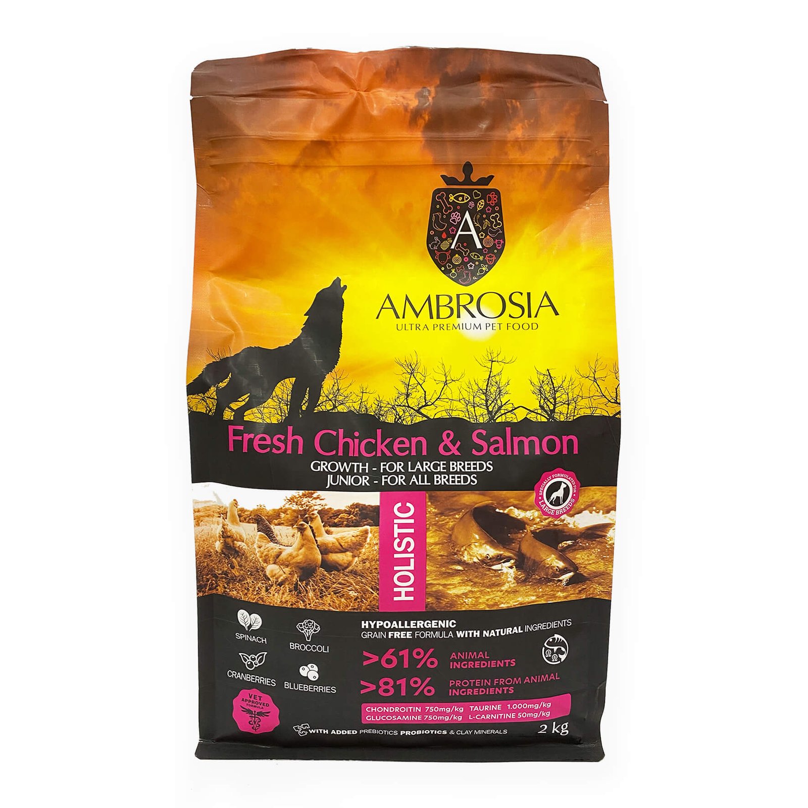 Pienso Ambrosia Pollo fresco y Salmón. 2kg