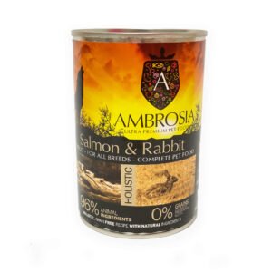 Ambrosia comida húmeda Salmón y Conejo. 400gr