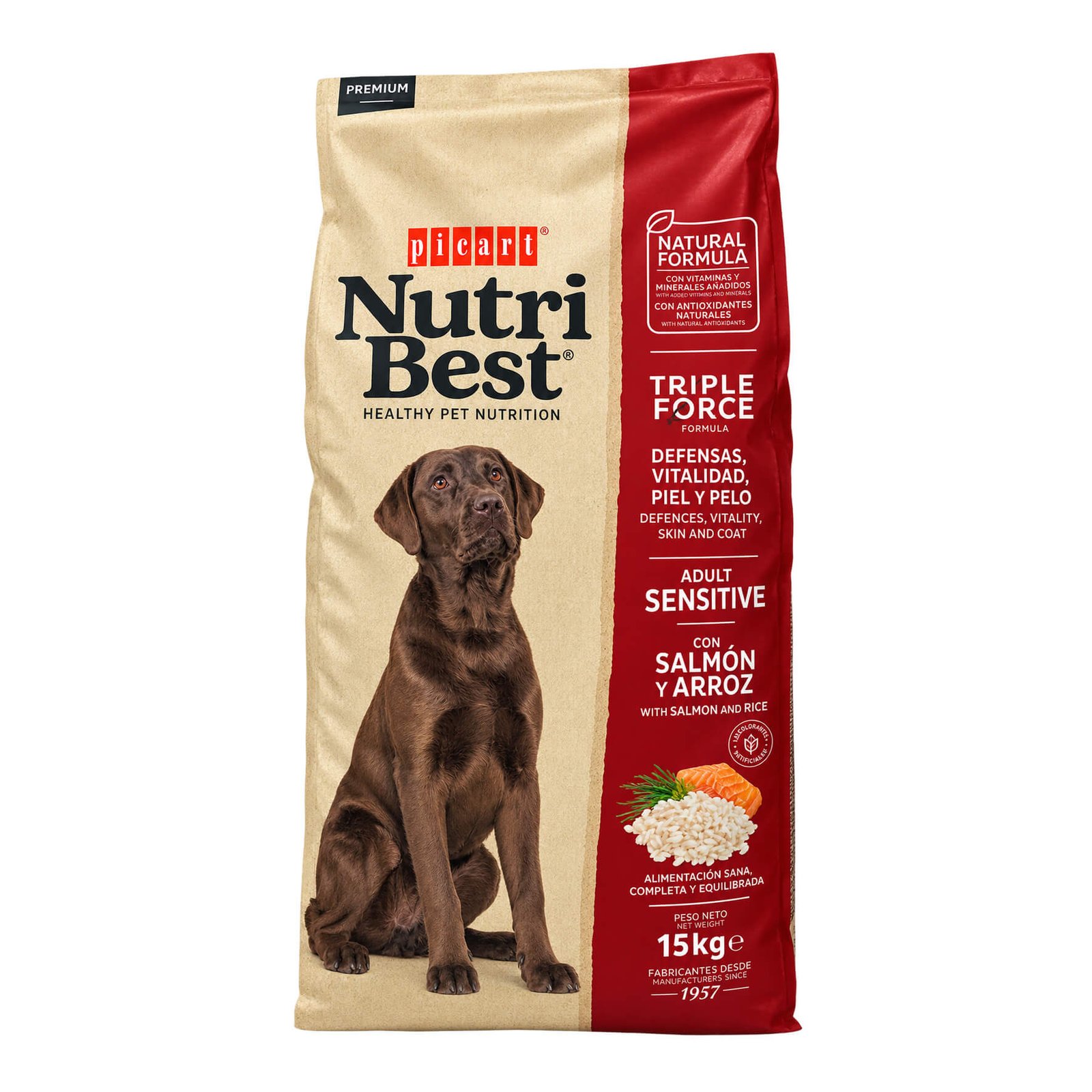 NutriBest Perros Adultos Sentitive, Salmón y arroz. 15kg