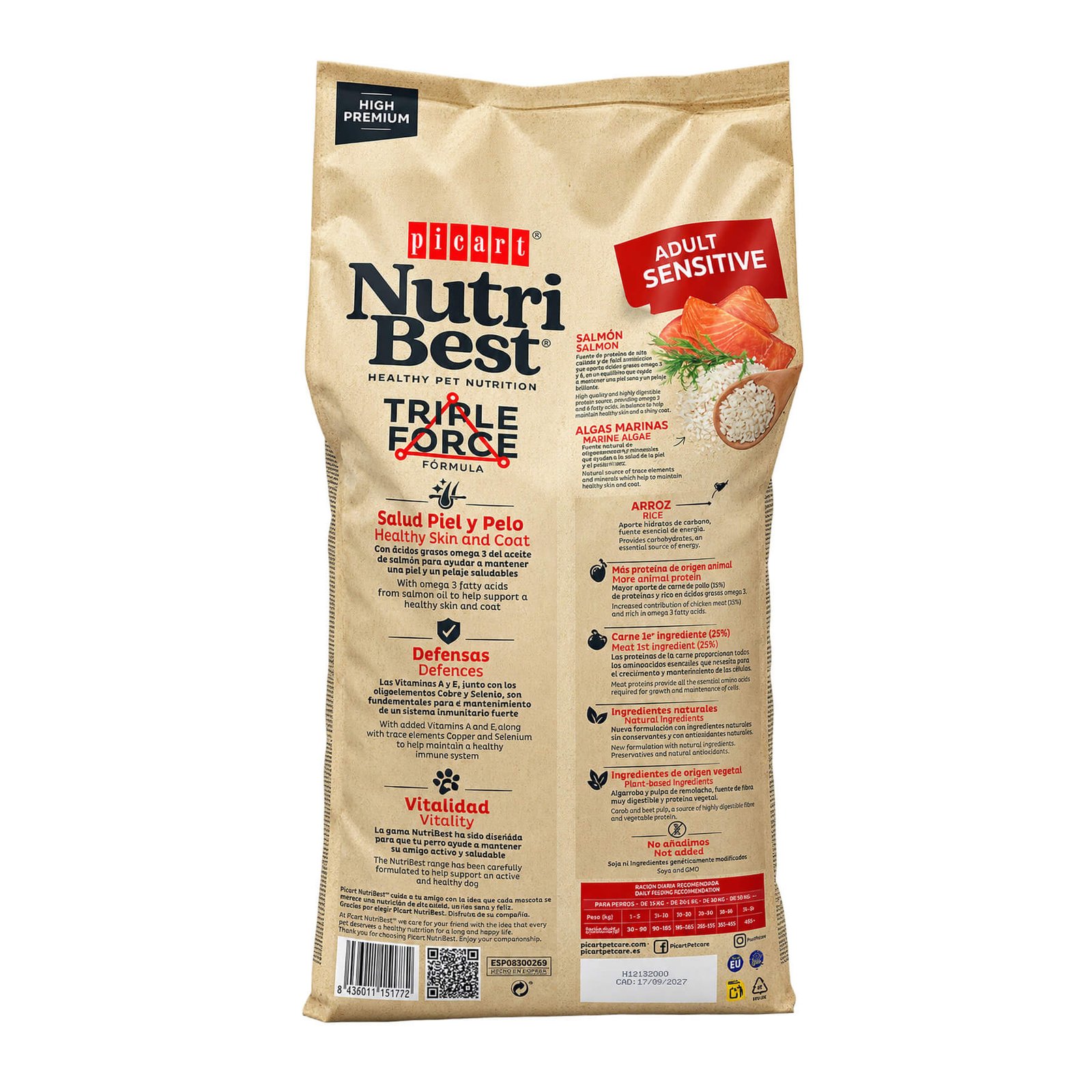 NutriBest Perros Adultos Sentitive, Salmón y arroz. 15kg - Imagen 2